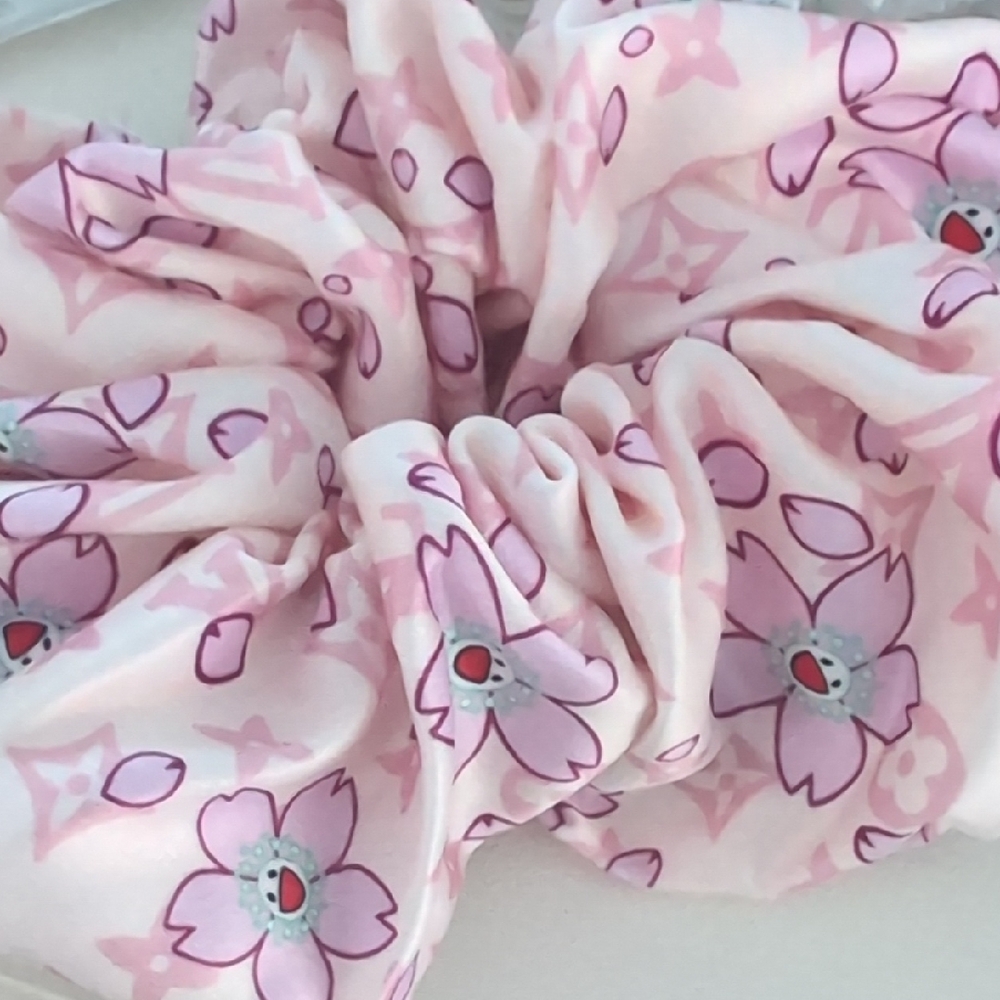 L.V. Inspired Murakami Pink On Pink Hair Scrunchie - Silk